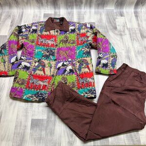 ✅Womens M VTG Mureli African Safari Animal Print Quilted Jacket W/Pants 2 Pc Set